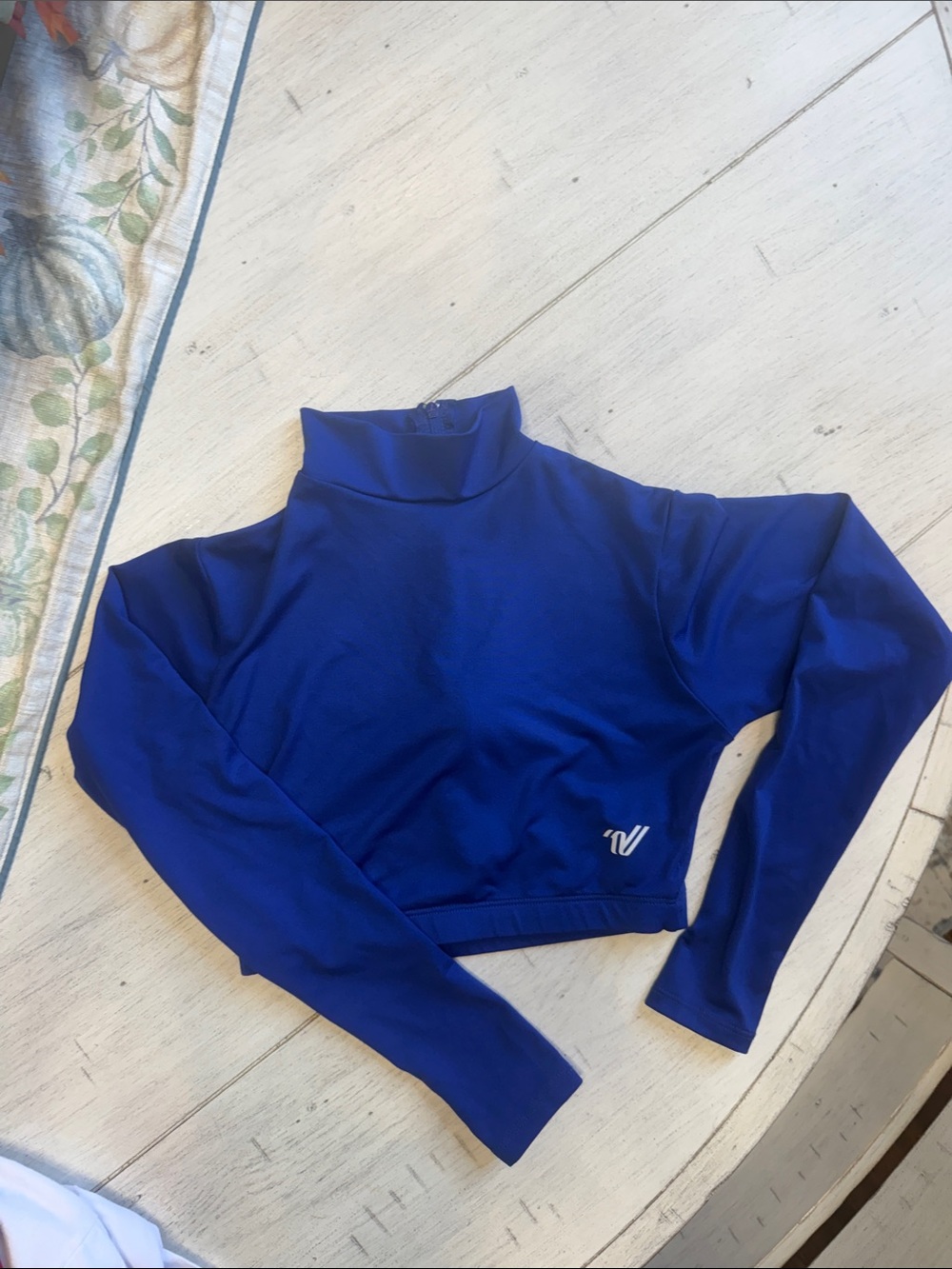Varsity Cobalt Blue Cropped Mock Neck Long Sleeve Top